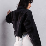 HOLLYWOOD SIGN Black font Crop Denim Jacket