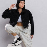 CITY OF ANGEL Cream font Crop Denim Jacket