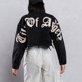 CITY OF ANGEL Cream font Crop Denim Jacket