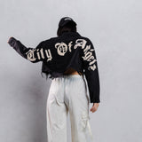 CITY OF ANGEL Cream font Crop Denim Jacket