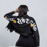 SELF LOVE CLUB Crop Denim Jacket