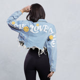 SELF LOVE CLUB Crop Denim Jacket