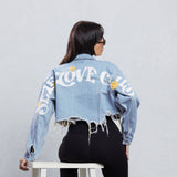 SELF LOVE CLUB Crop Denim Jacket