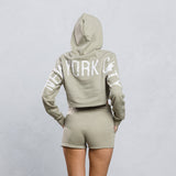 NEW YORK CITY distressed font Crop Hoodie Set