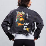 FOLLOW YOUR ART Crop Denim Jacket