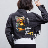 FOLLOW YOUR ART Crop Denim Jacket