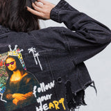 FOLLOW YOUR ART Crop Denim Jacket