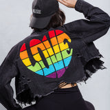 LOVE IS LOVE Crop Denim Jacket