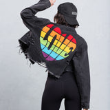 LOVE IS LOVE Crop Denim Jacket