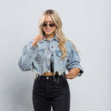 LOVE IS LOVE Crop Denim Jacket