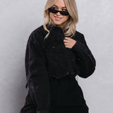 TAKE IT EASY teddy bear Crop Denim Jacket