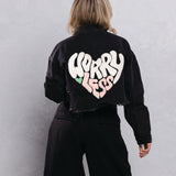 WORRY LESS Crop Denim Jacket