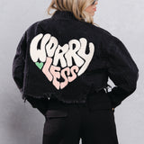 WORRY LESS Crop Denim Jacket