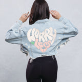 WORRY LESS Crop Denim Jacket