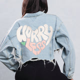 WORRY LESS Crop Denim Jacket
