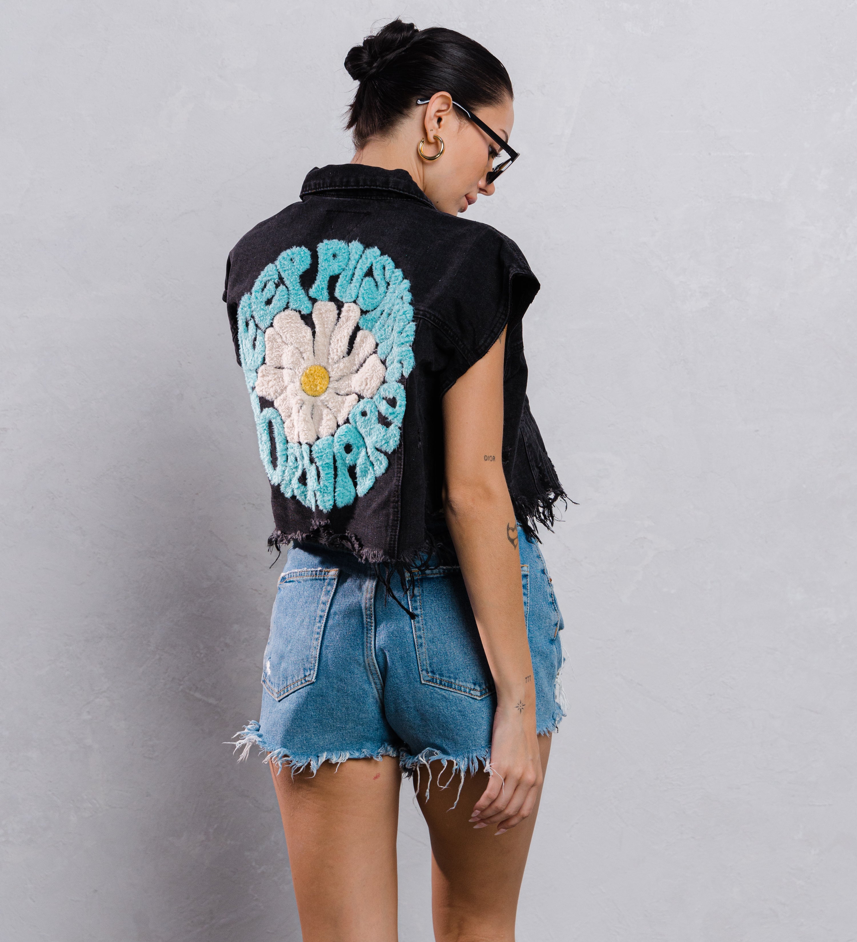 KEEP PUSHING FORWARD Crop Denim Vest