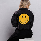 HAVE A NICE DAY yellow smiley Crop Denim Jacket