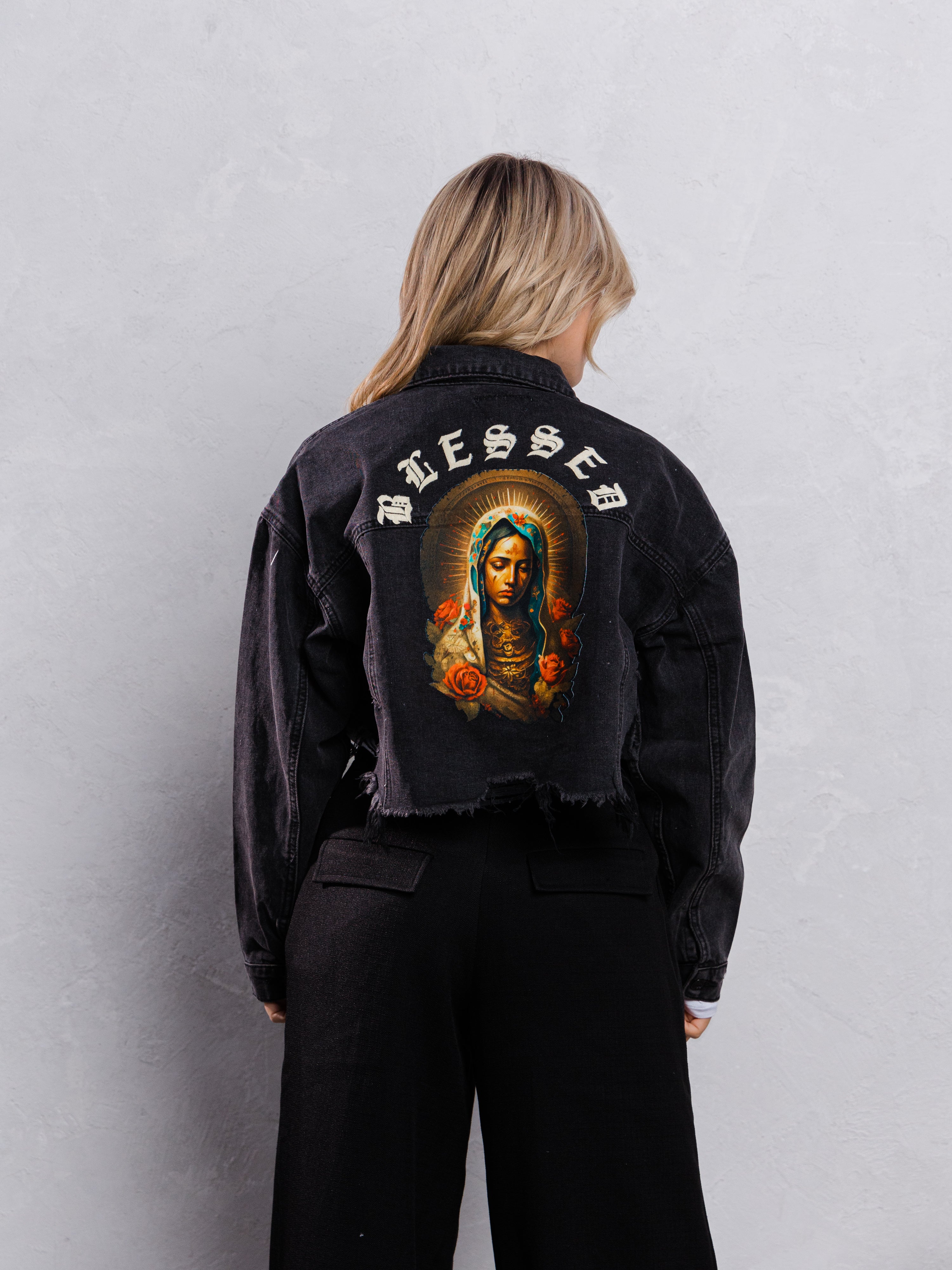 BLESSED Virgin Mary Crop Denim Jacket