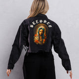 BLESSED Virgin Mary Crop Denim Jacket