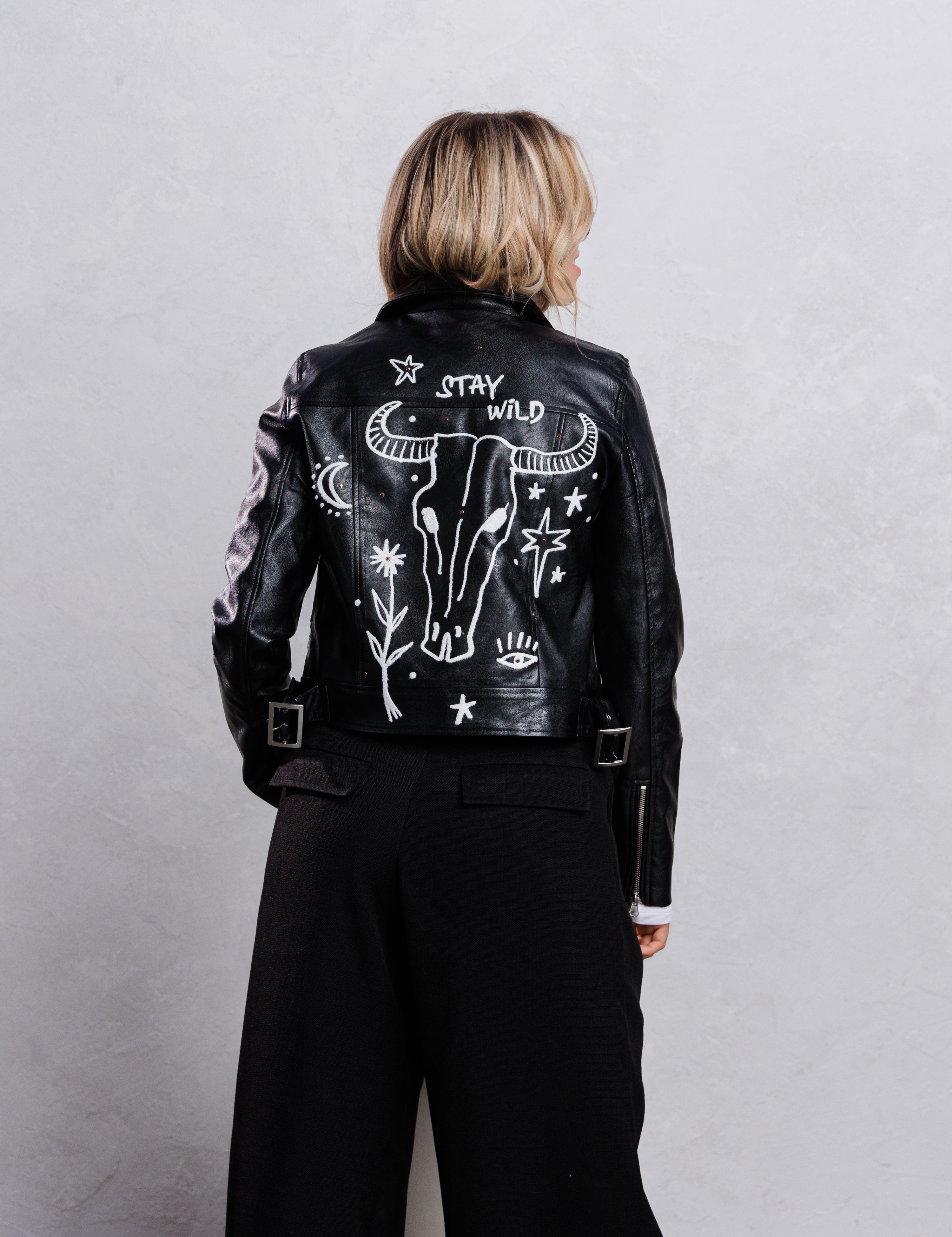 STAY WILD Leather Motorcycle Jacket
