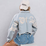 CITY OF ANGEL Cream font Crop Denim Jacket