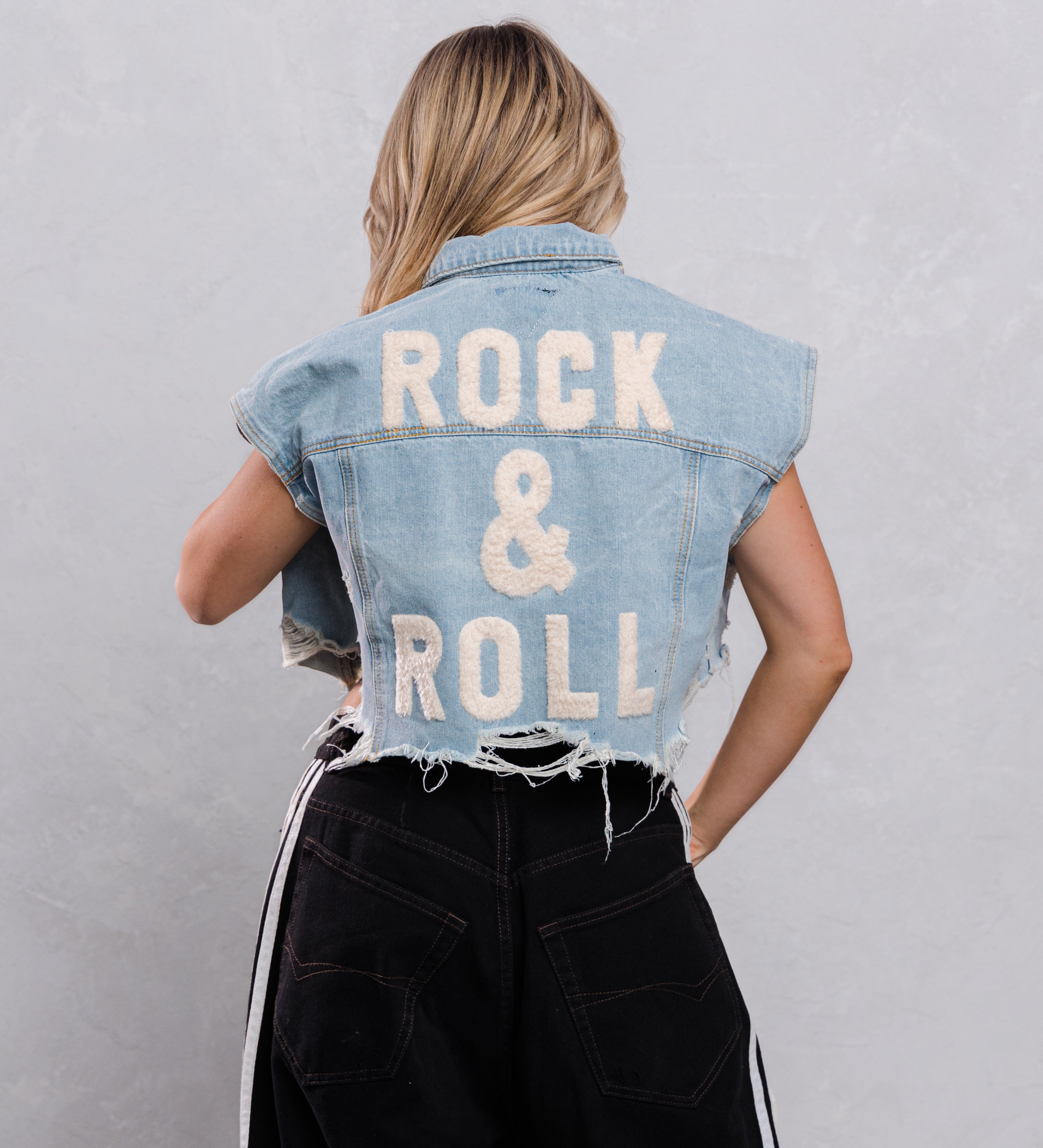 ROCK N ROLL Crop Denim Vest