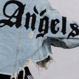 CITY OF ANGEL black font Cropped Denim Jacket