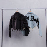 CITY OF ANGEL Black font Crop Denim Jacket