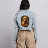 BLESSED virgin mary Cropped Denim Jacket