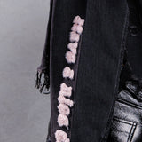 HAVE A NICE DAY pink smiley Cropped Denim Jacket