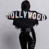 HOLLYWOOD SIGN cotton candy Cropped Denim Jacket