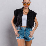 MARILYN DON'T CARE Crop Denim Vest