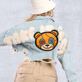TAKE IT EASY teddy bear Crop Denim Jacket