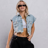 CALI LOVE Crop Denim Vest