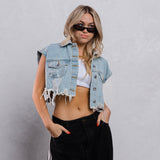 NOTHING IS IMPOSSIBLE Crop Denim Vest