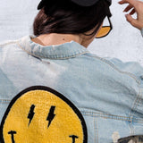 HAVE A NICE DAY yellow smiley Crop Denim Jacket