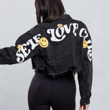 SELF LOVE CLUB Crop Denim Jacket