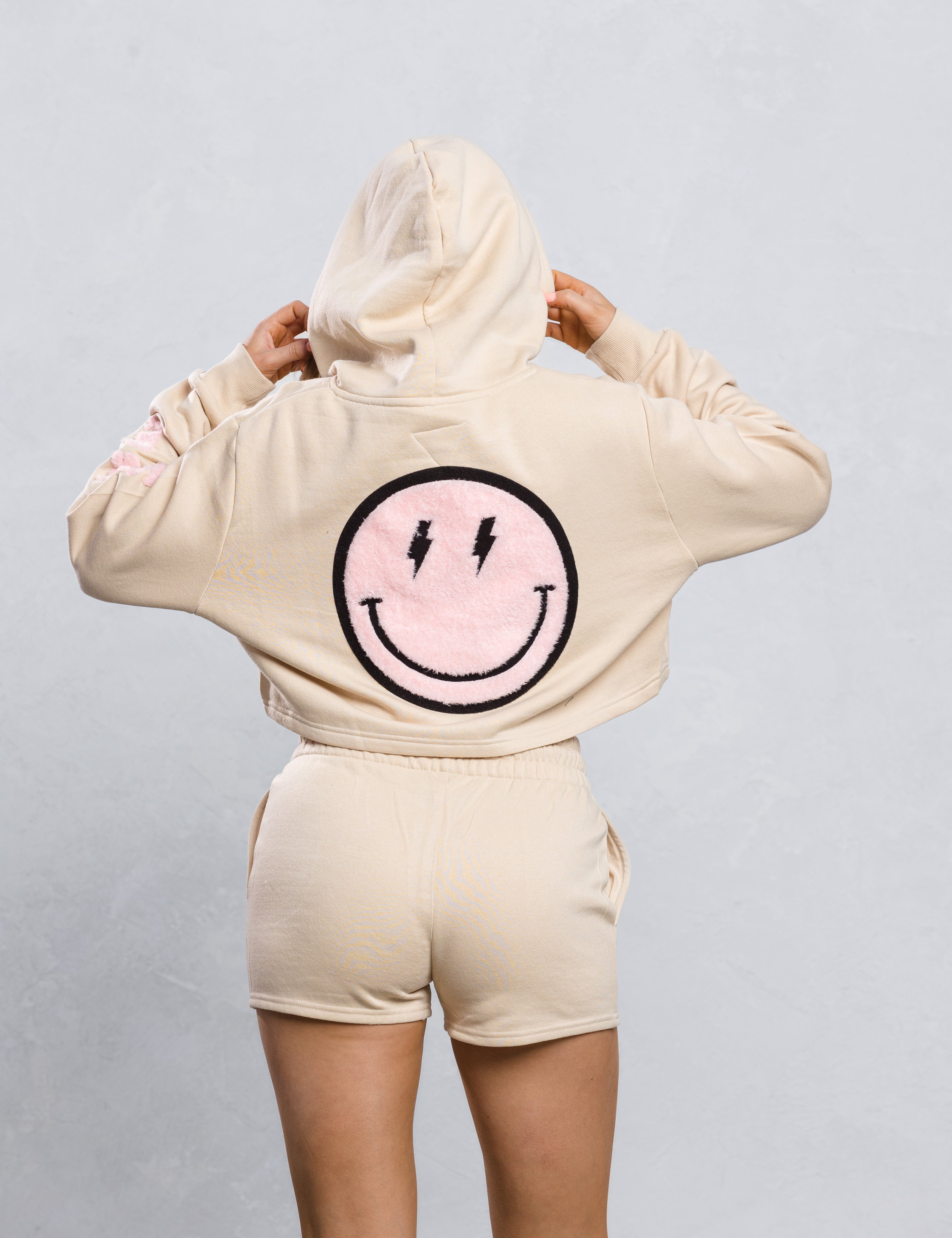 HAVE A NICE DAY pink smiley Cropped Hoodie Set