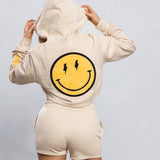 HAVE A NICE DAY yellow smiley Crop Hoodie Set