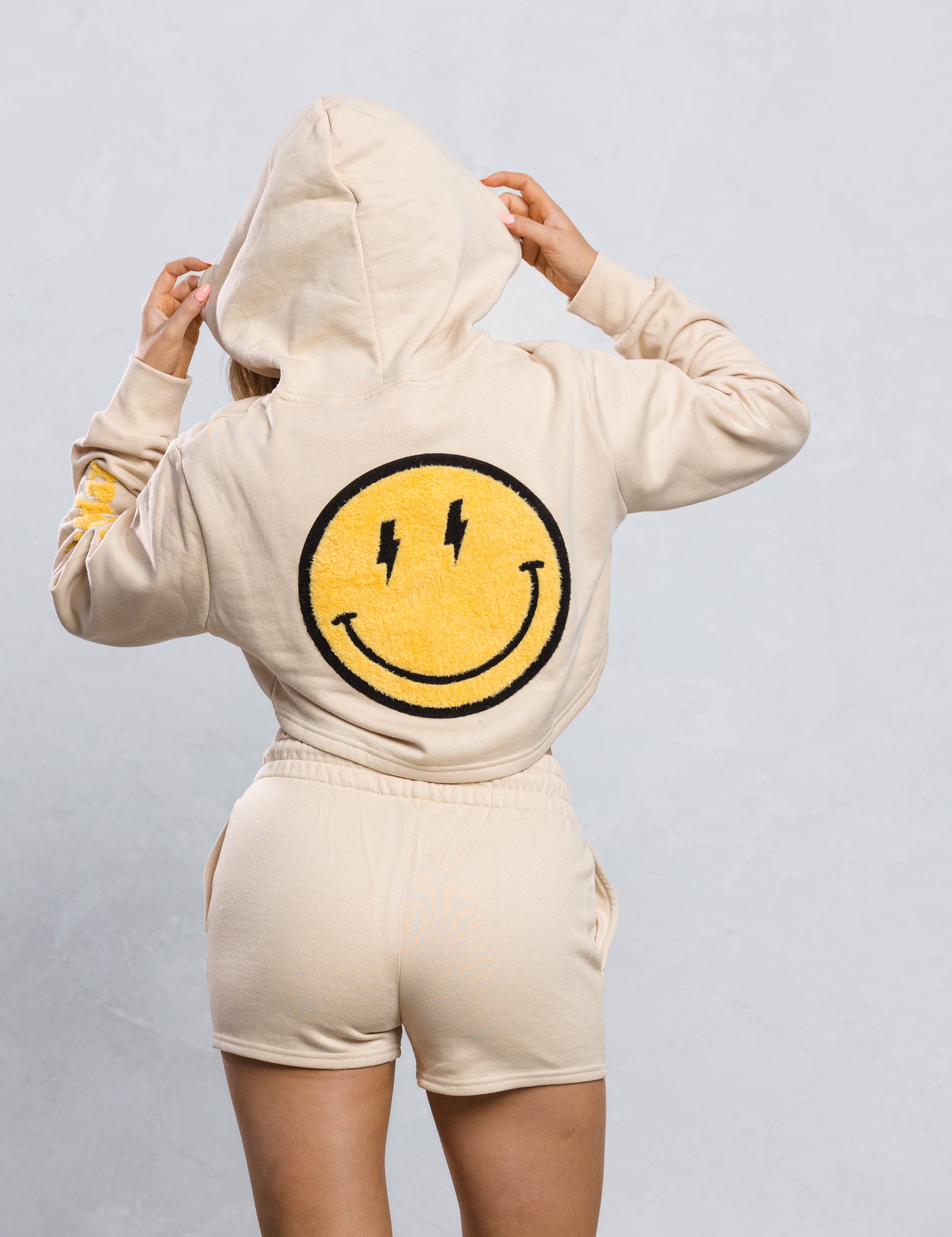 HAVE A NICE DAY yellow smiley Cropped Hoodie Set