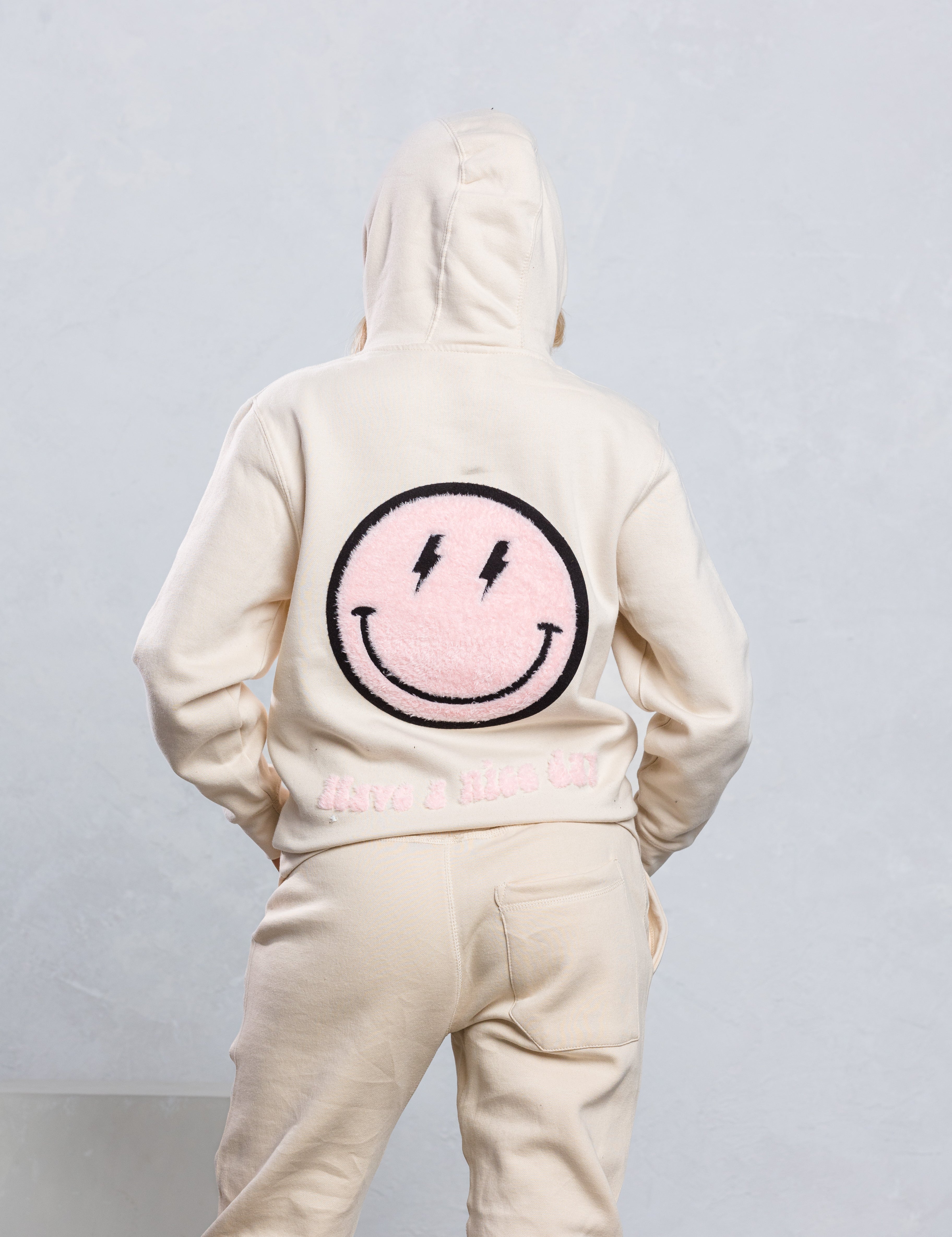 HAVE A NICE DAY pink smiley Hoodie Set