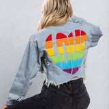 LOVE IS LOVE Cropped Denim Jacket