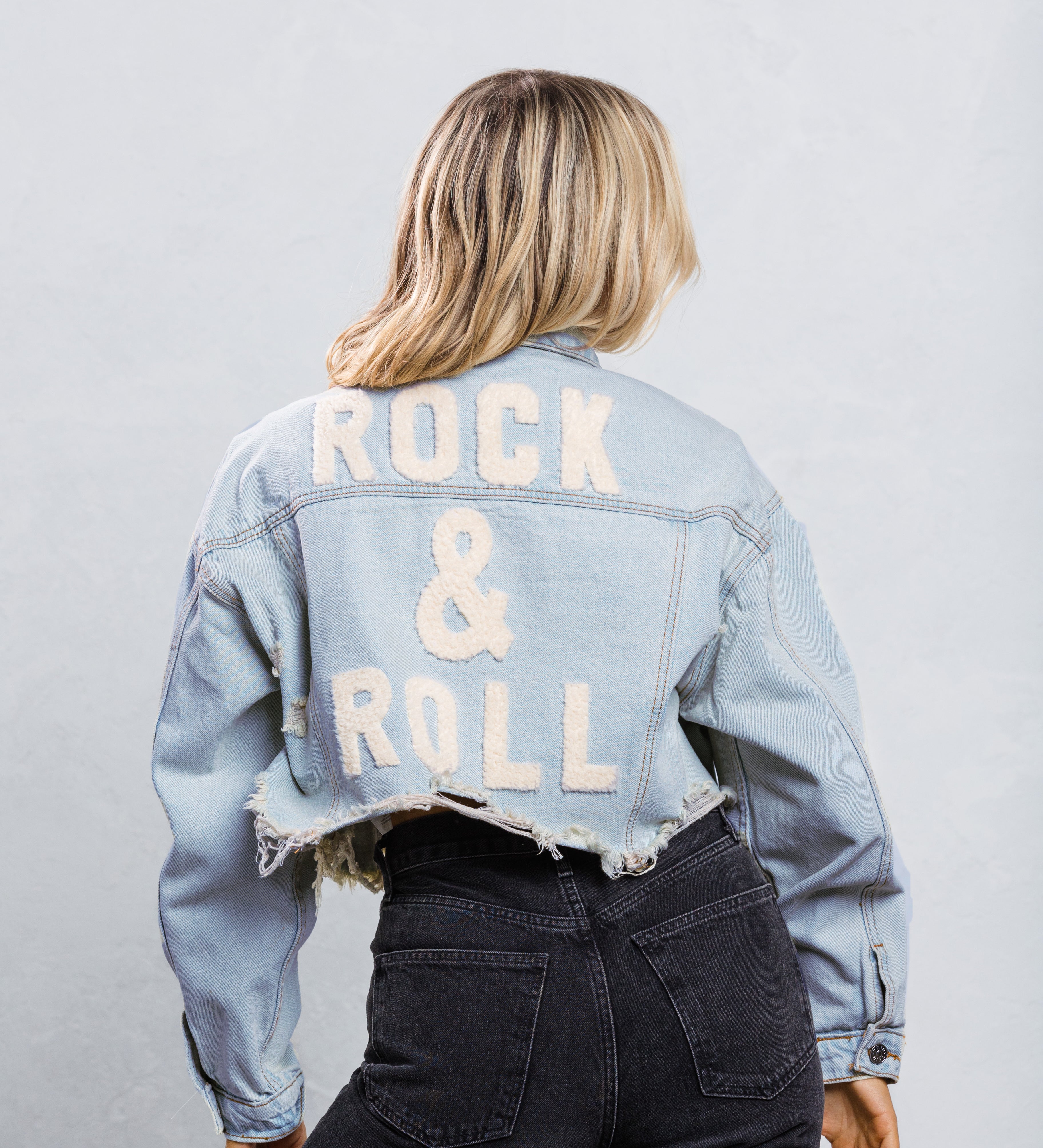 ROCK N ROLL Crop Denim Jacket