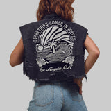 COMES IN WAVES Crop Denim Vest Jacket