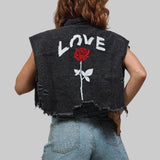 LOVE ROSE Crop Denim Vest Jacket