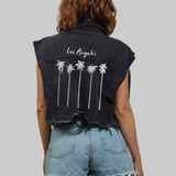 LA PALMS Crop Denim Vest Jacket