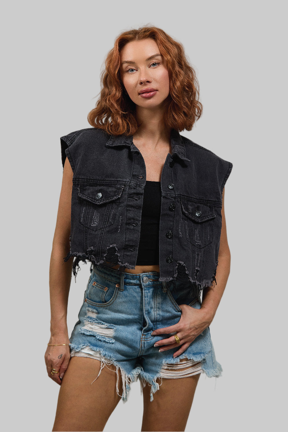 LOVE ROSE Crop Denim Vest Jacket