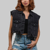 LOVE ROSE Crop Denim Vest Jacket
