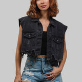 LA PALMS Crop Denim Vest Jacket
