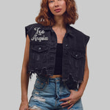 COMES IN WAVES Crop Denim Vest Jacket